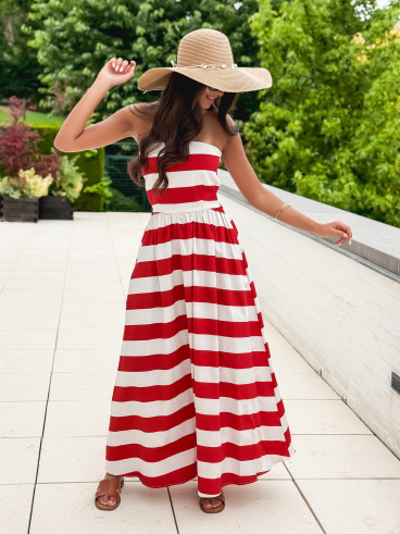 Robe longue lignée Isis - Rouge/Ecru Robe longue lignée Isis - Rouge/Ecru