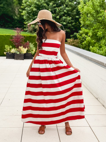 Robe longue lignée Isis - Rouge/Ecru Robe longue lignée Isis - Rouge/Ecru