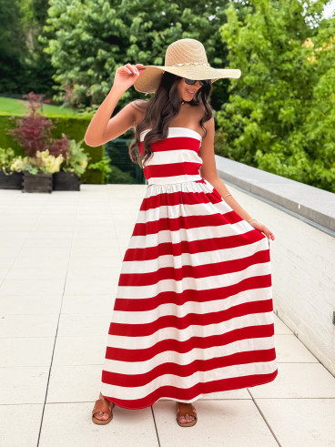 Robe longue lignée Isis - Rouge/Ecru Robe longue lignée Isis - Rouge/Ecru