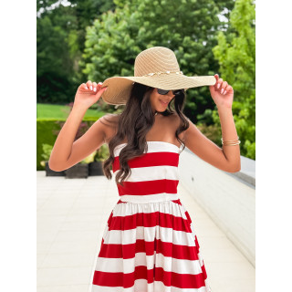 Robe longue lignée Isis - Rouge/Ecru