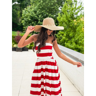 Robe longue lignée Isis - Rouge/Ecru