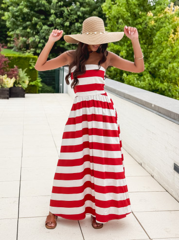 Robe longue lignée Isis - Rouge/Ecru Robe longue lignée Isis - Rouge/Ecru
