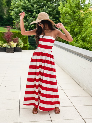 Robe longue lignée Isis - Rouge/Ecru Robe longue lignée Isis - Rouge/Ecru