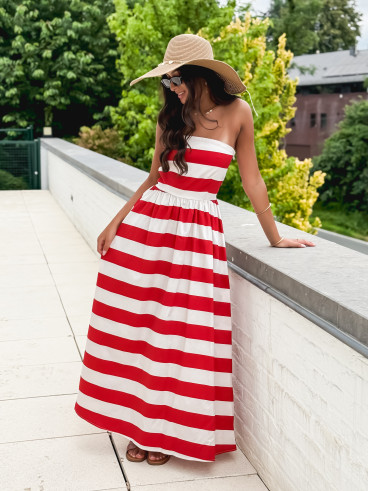 Robe longue lignée Isis - Rouge/Ecru Robe longue lignée Isis - Rouge/Ecru