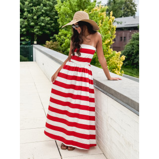 Robe longue lignée Isis - Rouge/Ecru