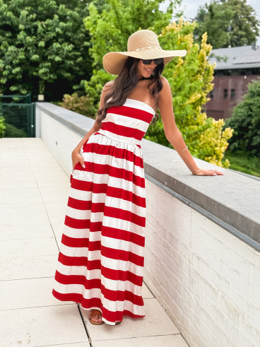 Robe longue lignée Isis - Rouge/Ecru Robe longue lignée Isis - Rouge/Ecru