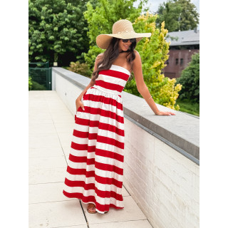 Robe longue lignée Isis - Rouge/Ecru