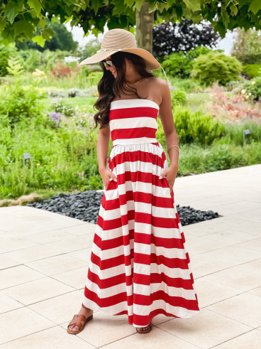 Robe longue lignée Isis - Rouge/Ecru Robe longue lignée Isis - Rouge/Ecru