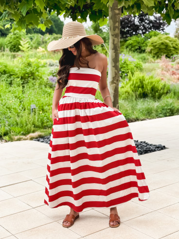 Robe longue lignée Isis - Rouge/Ecru Robe longue lignée Isis - Rouge/Ecru