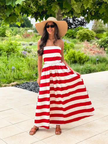 Robe longue lignée Isis - Rouge/Ecru Robe longue lignée Isis - Rouge/Ecru