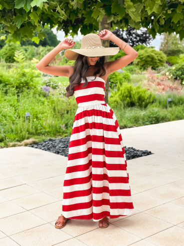 Robe longue lignée Isis - Rouge/Ecru Robe longue lignée Isis - Rouge/Ecru