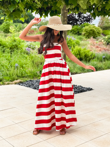 Robe longue lignée Isis - Rouge/Ecru Robe longue lignée Isis - Rouge/Ecru