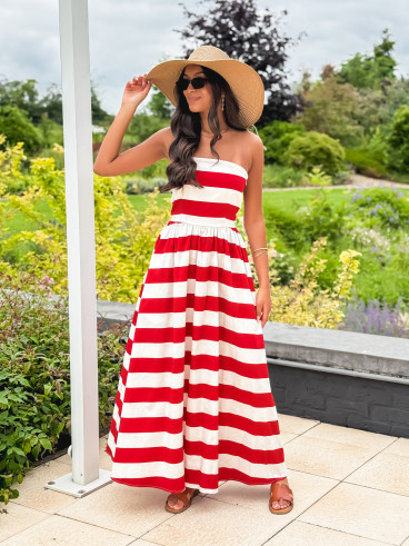 Robe longue lignée Isis - Rouge/Ecru Robe longue lignée Isis - Rouge/Ecru