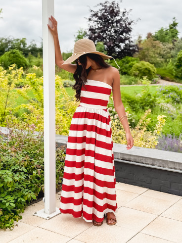 Robe longue lignée Isis - Rouge/Ecru Robe longue lignée Isis - Rouge/Ecru
