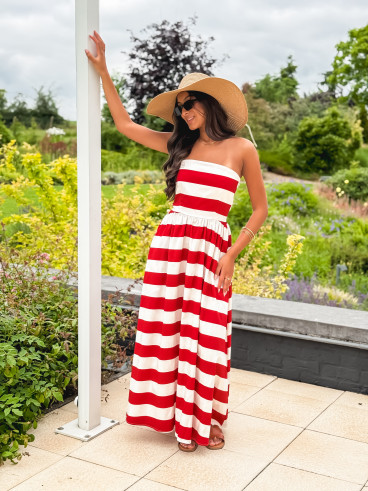 Robe longue lignée Isis - Rouge/Ecru Robe longue lignée Isis - Rouge/Ecru