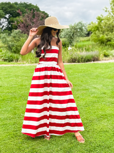 Robe longue lignée Isis - Rouge/Ecru Robe longue lignée Isis - Rouge/Ecru
