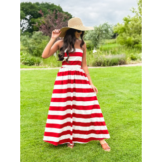 Robe longue lignée Isis - Rouge/Ecru