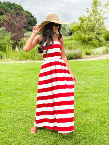 Robe longue lignée Isis - Rouge/Ecru Robe longue lignée Isis - Rouge/Ecru