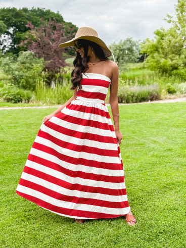 Robe longue lignée Isis - Rouge/Ecru Robe longue lignée Isis - Rouge/Ecru