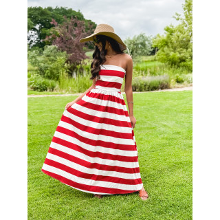 Robe longue lignée Isis - Rouge/Ecru