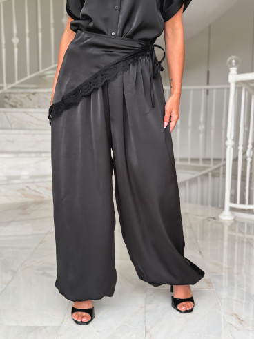 Pantalon satiné Sybille - Noir Pantalon satiné Sybille - Noir