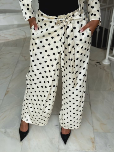 Pantalon à pois Candie - Crème
