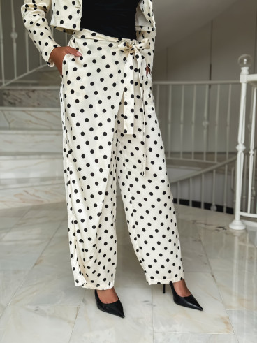 Pantalon à pois Candie - Crème