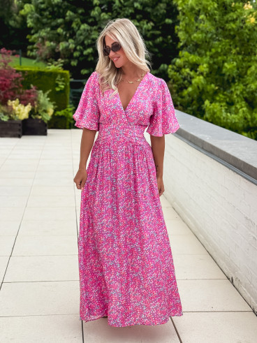 Robe longue à fleurs Kailie - Fuchsia