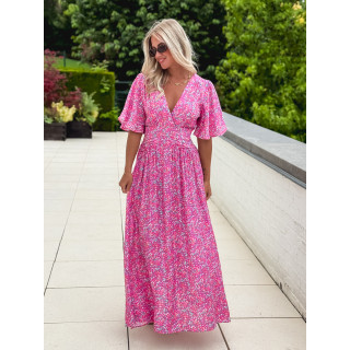 Robe longue à fleurs Kailie - Fuchsia