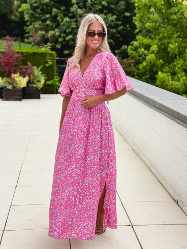 Robe longue à fleurs Kailie - Fuchsia