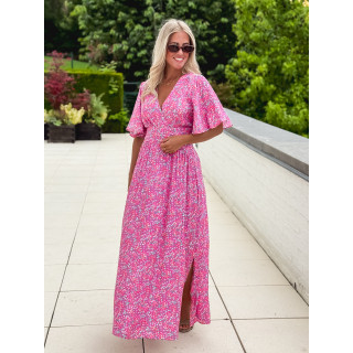 Robe longue à fleurs Kailie - Fuchsia