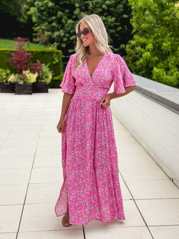 Robe longue à fleurs Kailie - Fuchsia