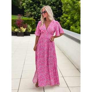 Robe longue à fleurs Kailie - Fuchsia
