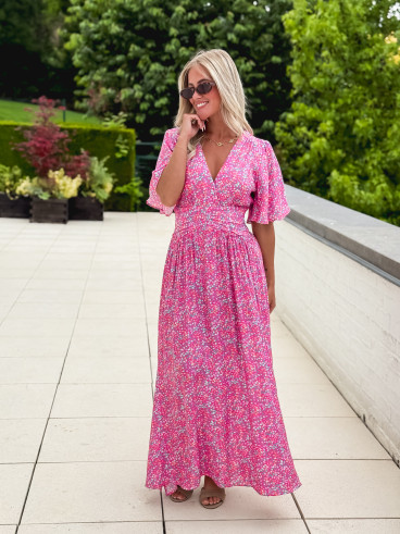 Robe longue à fleurs Kailie - Fuchsia