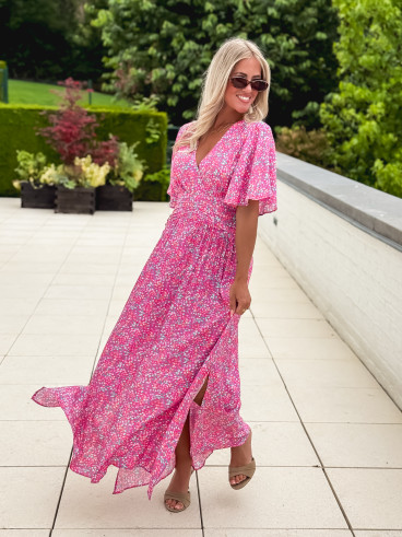 Robe longue à fleurs Kailie - Fuchsia