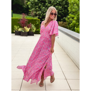 Robe longue à fleurs Kailie - Fuchsia