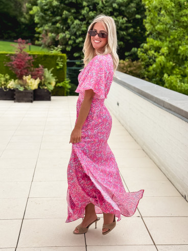 Robe longue à fleurs Kailie - Fuchsia