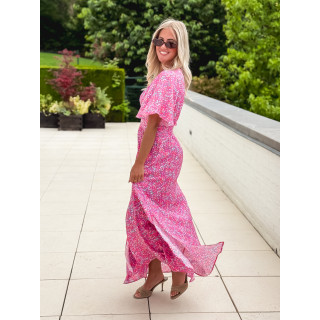 Robe longue à fleurs Kailie - Fuchsia