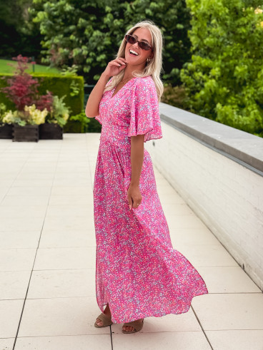 Robe longue à fleurs Kailie - Fuchsia