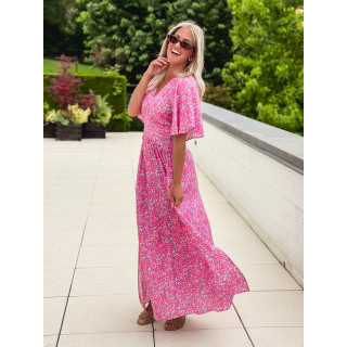 Robe longue à fleurs Kailie - Fuchsia