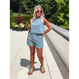 Blouse en jeans à motifs Nahée - Bleu