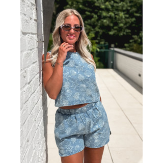 Blouse en jeans à motifs Nahée - Bleu