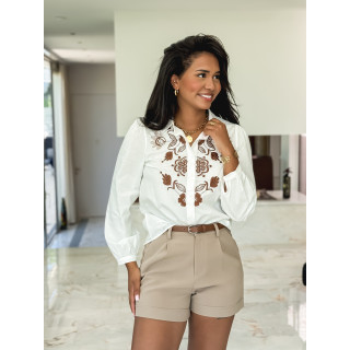 Chemise à motifs Tiphène - Blanc/Chocolat