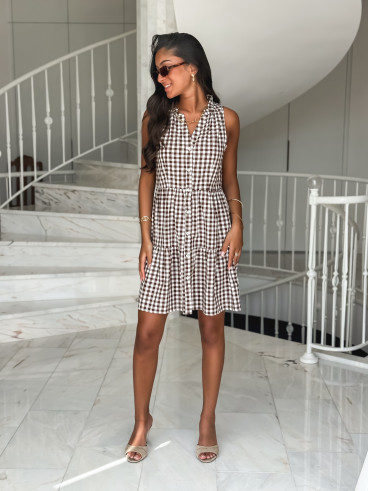 Robe courte à carreaux Manolie - Marron