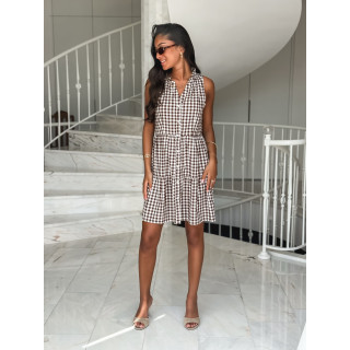 Robe courte à carreaux Manolie - Marron