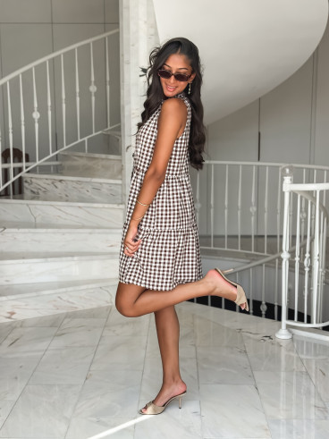 Robe courte à carreaux Manolie - Marron