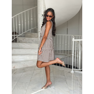Robe courte à carreaux Manolie - Marron