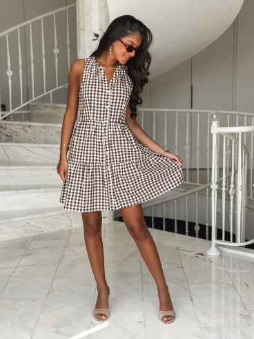 Robe courte à carreaux Manolie - Marron
