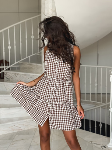 Robe courte à carreaux Manolie - Marron