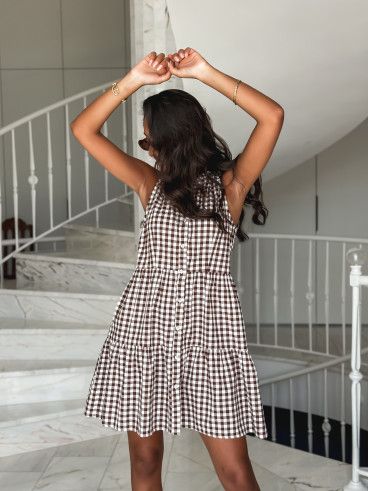 Robe courte à carreaux Manolie - Marron